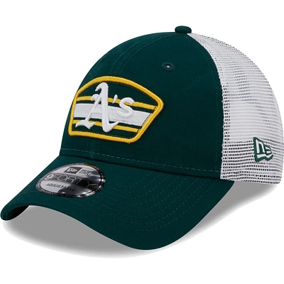 Men's New Era Green/White Athletics Logo Patch 9FORTY Trucker Snapback Hat