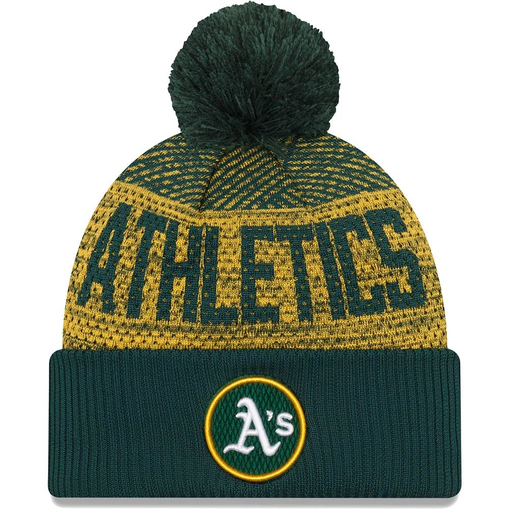 Men's New Era Green Athletics Authentic Collection Sport Cuffed Knit Hat with Pom