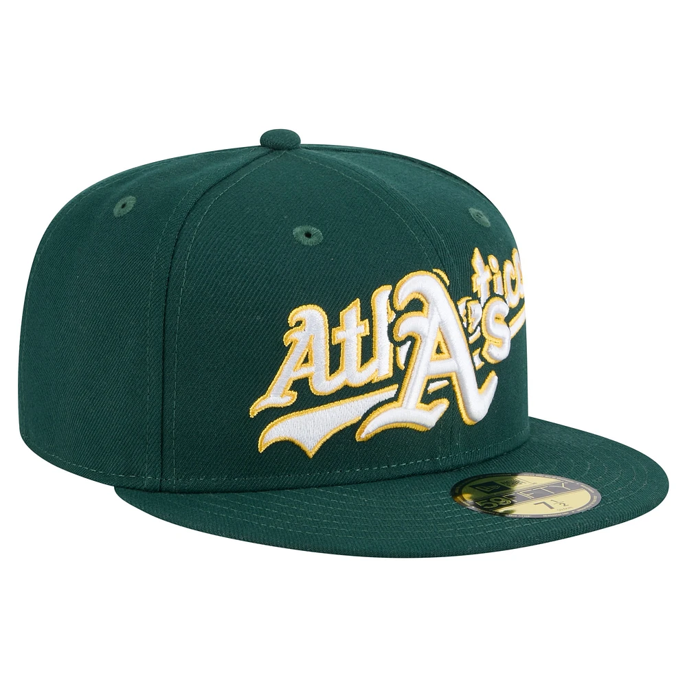 Men's New Era Green Athletics Overlap 59FIFTY Fitted Hat