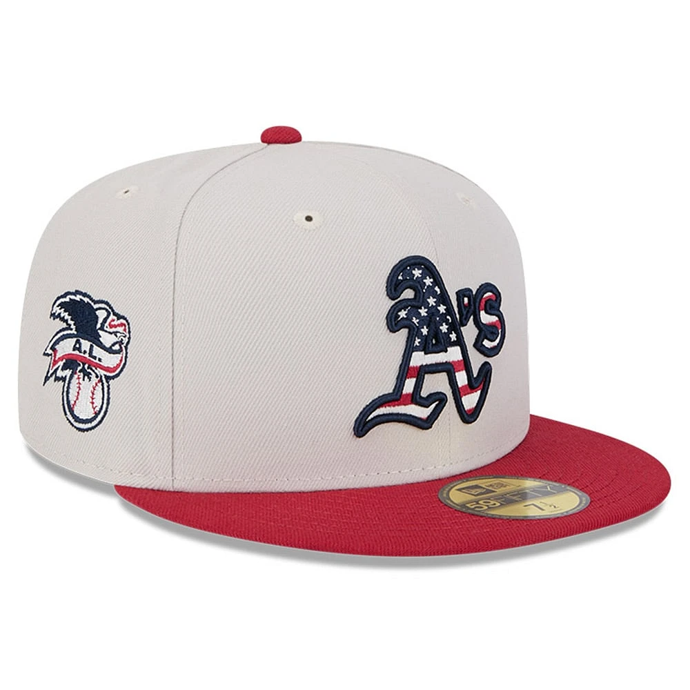 Casquette ajustée New Era Kaki/Rouge Athletics 2024 Fourth of July 59FIFTY pour homme