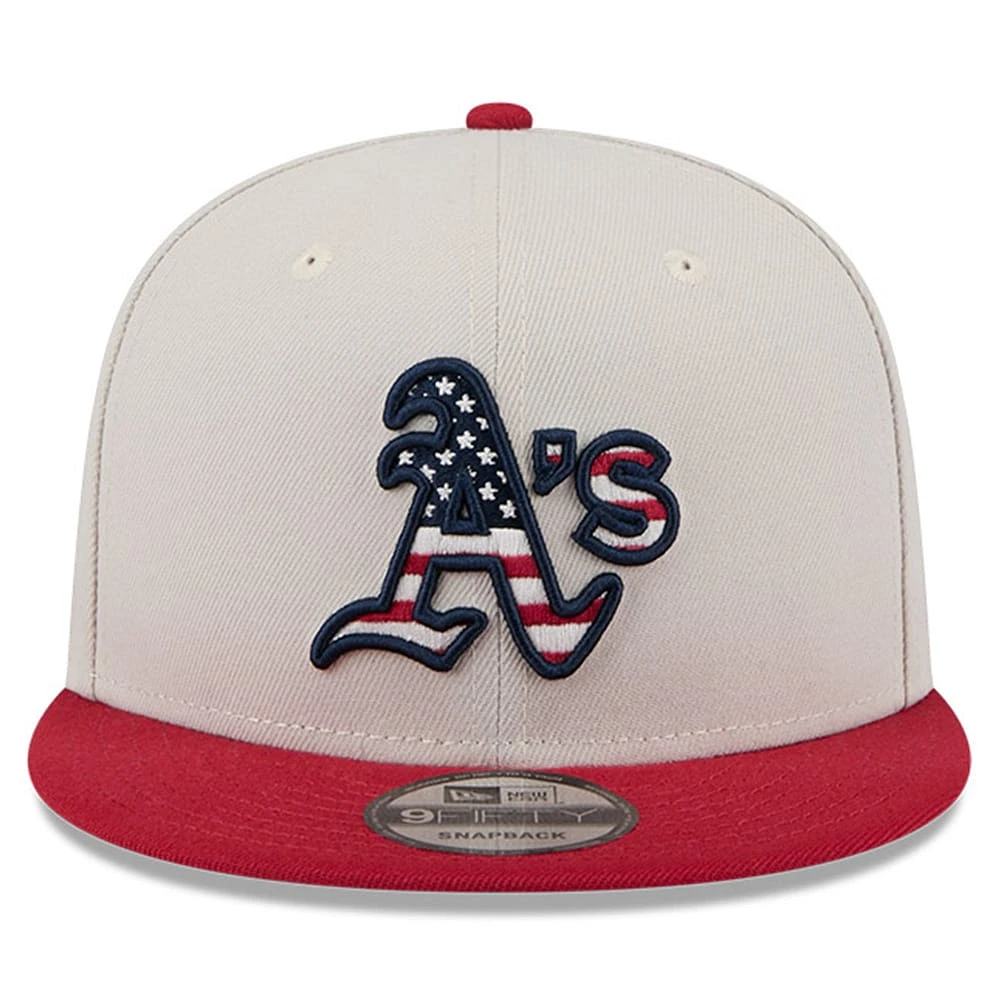 Men's New Era Khaki/Red Athletics 2024 Fourth of July 9FIFTY Snapback Hat