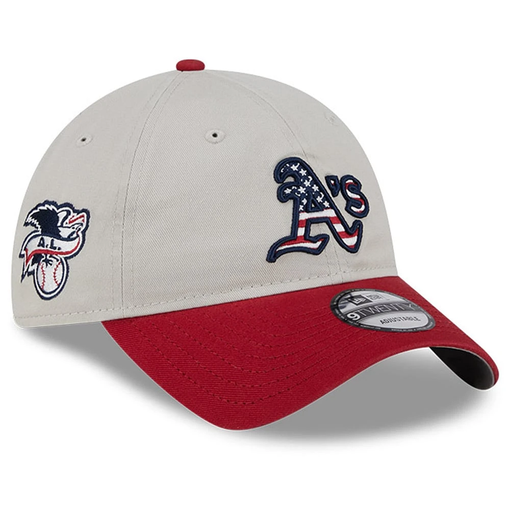 Casquette ajustable New Era Khaki/Red Athletics 2024 Fourth of July 9TWENTY pour homme