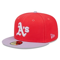 Men's New Era Red/Lavender Athletics Spring Color Two-Tone 59FIFTY Fitted Hat