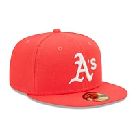 Men's New Era Red Athletics Lava Highlighter Logo 59FIFTY Fitted Hat