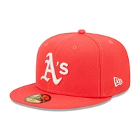 Men's New Era Red Athletics Lava Highlighter Logo 59FIFTY Fitted Hat