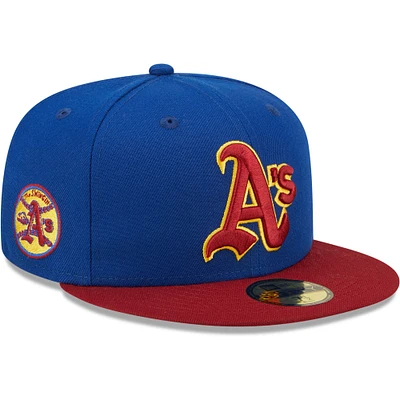 Men's New Era Royal/Red Athletics Throwback Logo Primary Jewel Gold Undervisor 59FIFTY Fitted Hat