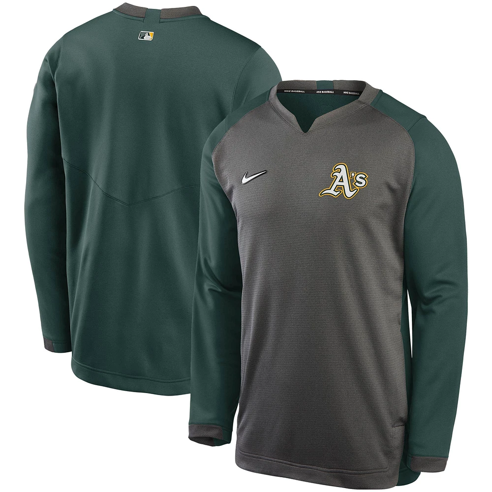 Men's Nike Charcoal/Green Athletics Authentic Collection Thermal Crew Performance Pullover Sweatshirt