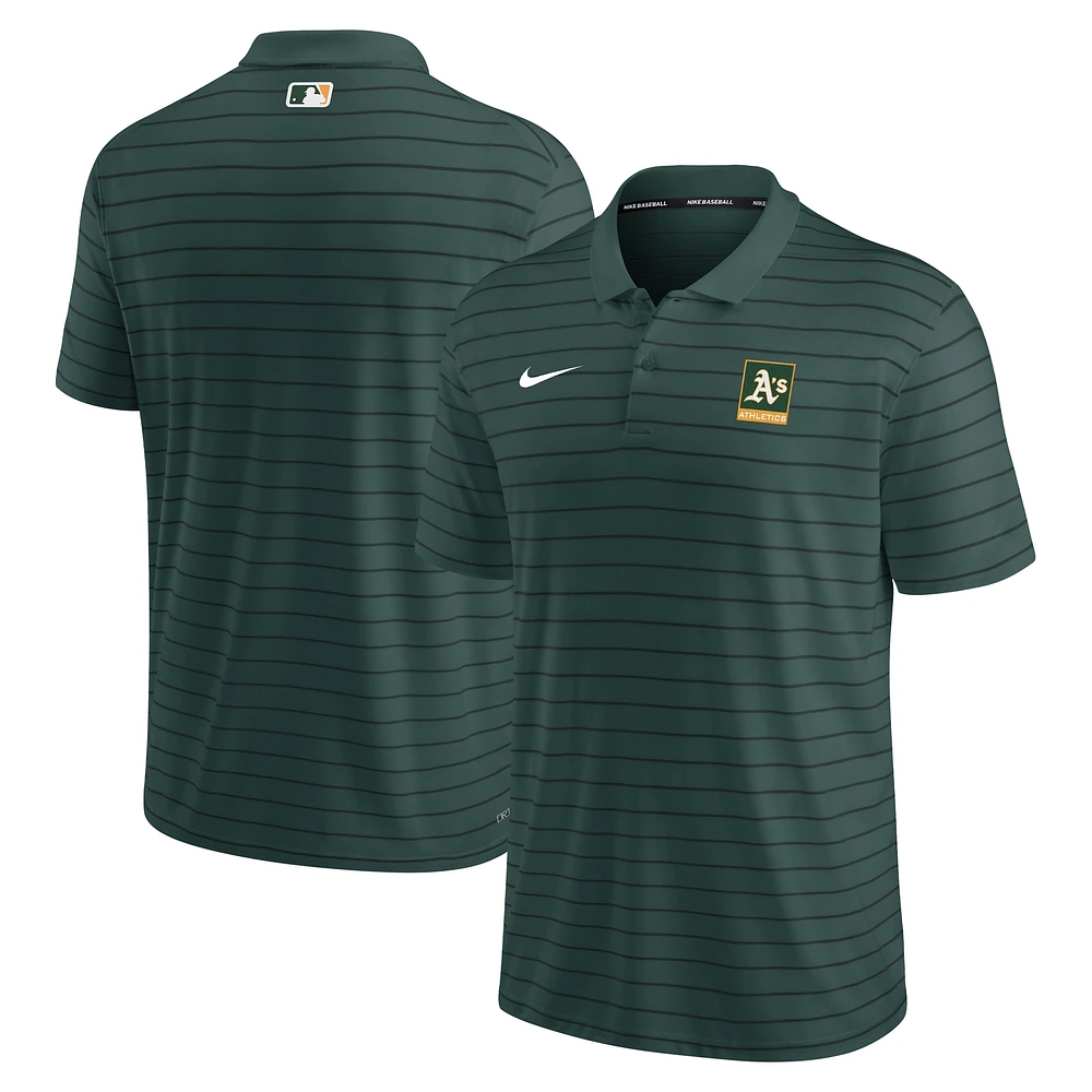 Polo piqué rayé vert Oakland Athletics Authentic Collection pour homme Nike