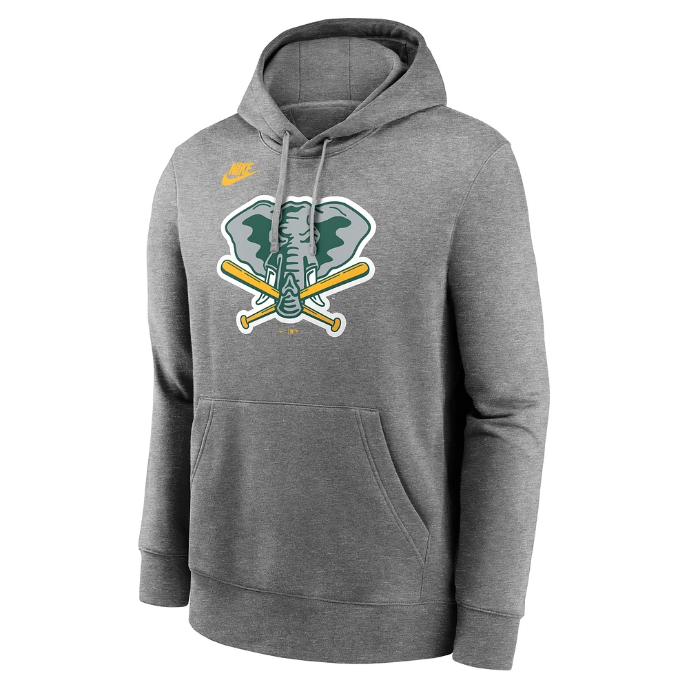 Men's Nike Heather Gray Athletics Cooperstown Collection Logo Club Pullover Hoodie