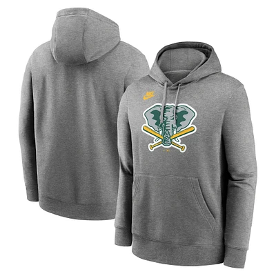 Men's Nike Heather Gray Athletics Cooperstown Collection Logo Club Pullover Hoodie