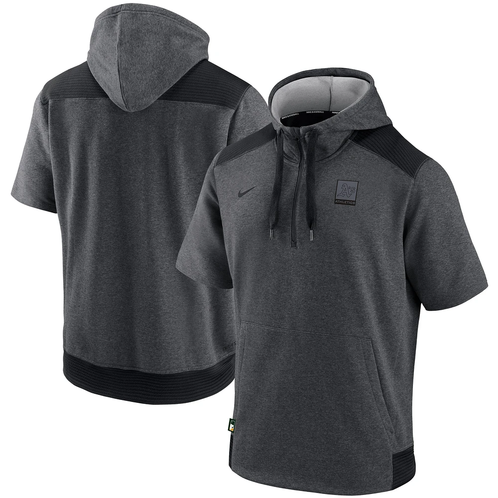 Men's Nike Heathered Charcoal/Black Athletics Authentic Collection Dry Flux Performance Quarter-Zip Short Sleeve Hoodie