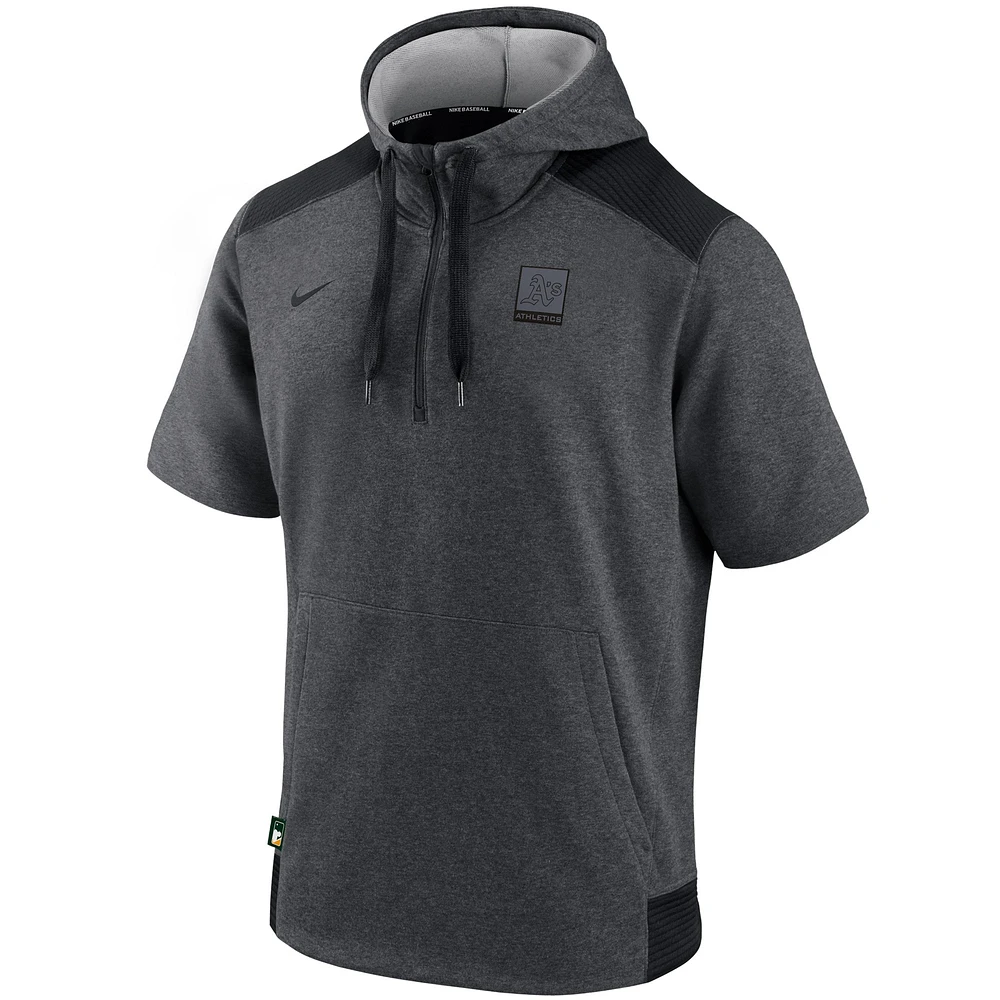 Men's Nike Heathered Charcoal/Black Athletics Authentic Collection Dry Flux Performance Quarter-Zip Short Sleeve Hoodie