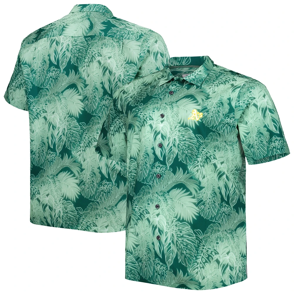 Men's Tommy Bahama Green Athletics Big & Tall Luminescent Fronds Camp IslandZone Button-Up Shirt