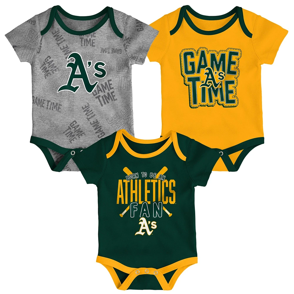 Newborn & Infant Athletics Green/Gold/Heathered Gray Game Time Three-Piece Bodysuit Set