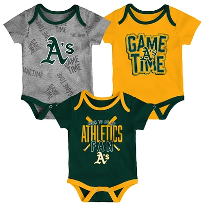 Newborn & Infant Athletics Green/Gold/Heathered Gray Game Time Three-Piece Bodysuit Set