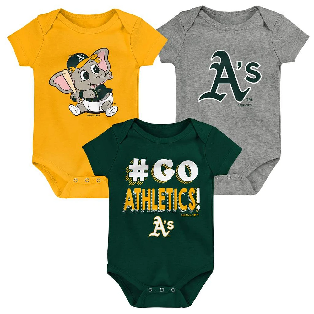 Newborn & Infant Green/Gold/Gray Athletics Born To Win 3-Pack Bodysuit Set