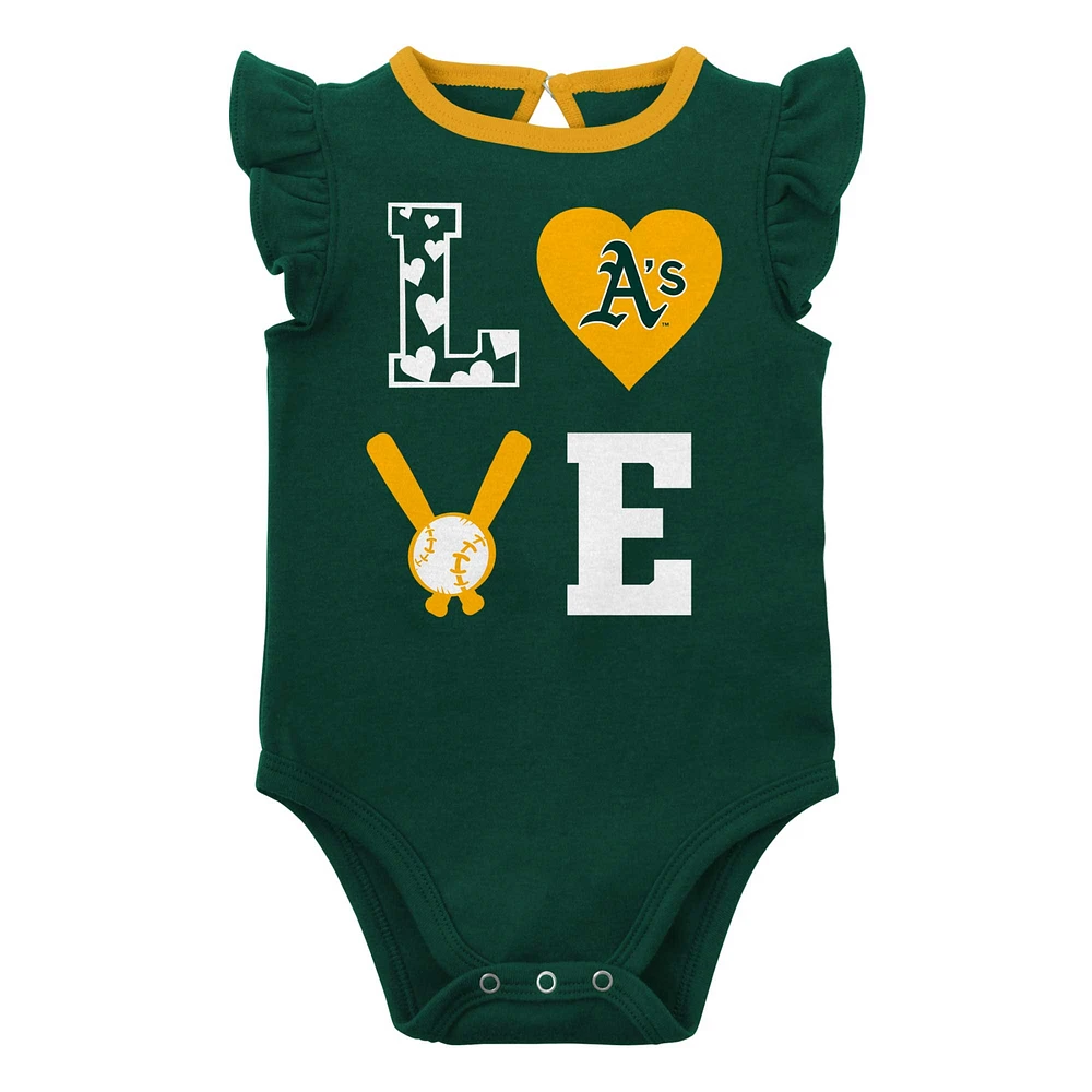 Newborn & Infant Green/Gold Athletics Three-Piece Love of Baseball Bib Bodysuit Booties Set