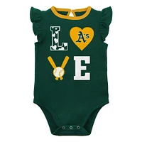 Newborn & Infant Green/Gold Athletics Three-Piece Love of Baseball Bib Bodysuit Booties Set