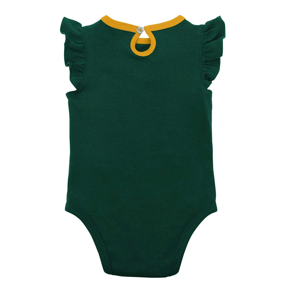 Newborn & Infant Green/Gold Athletics Three-Piece Love of Baseball Bib Bodysuit Booties Set