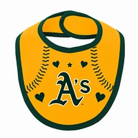 Newborn & Infant Green/Gold Athletics Three-Piece Love of Baseball Bib Bodysuit Booties Set