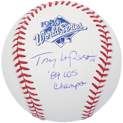 Logo de la Série mondiale 1989 autographié par Tony La Russa Athletics avec l'inscription « 89 WS Champs »