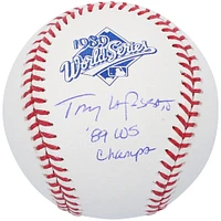 Logo de la Série mondiale 1989 autographié par Tony La Russa Athletics avec l'inscription « 89 WS Champs »
