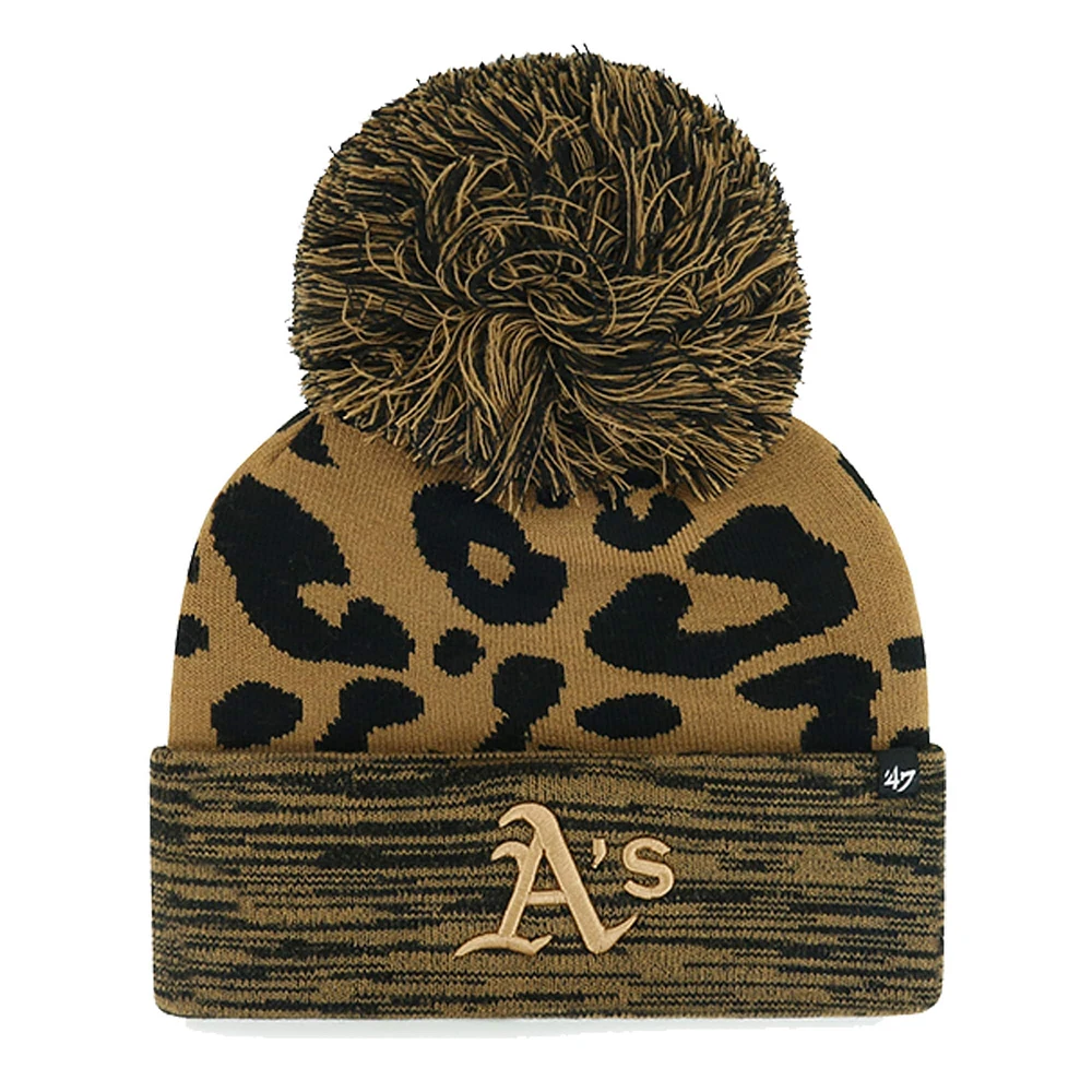 Bonnet en tricot à revers et pompon pour femme '47 Athletics Leopard Rosette