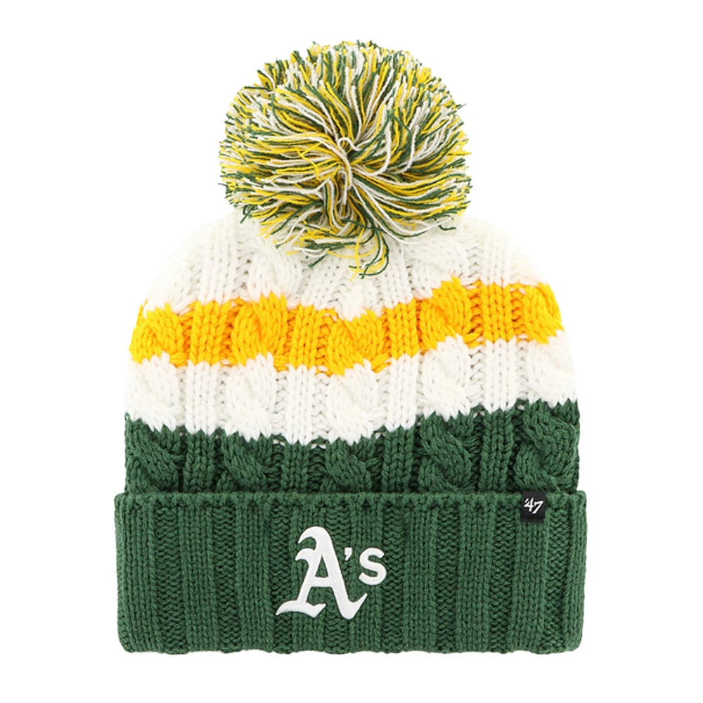 Women's '47 White/Green Athletics Ashfield Cuffed Knit Hat with Pom