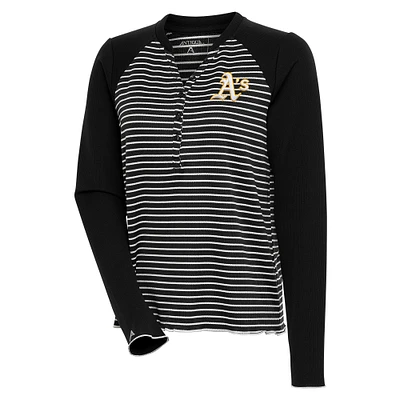 Women's Antigua Black/White Athletics Maverick Henley Long Sleeve T-Shirt