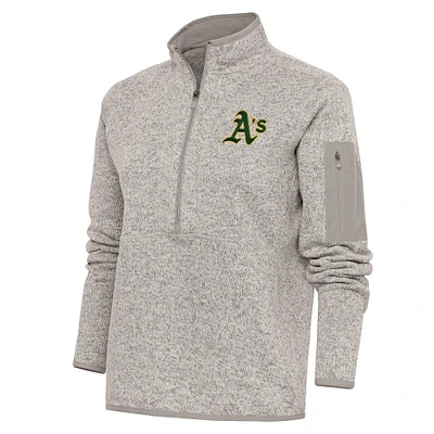 Women's Antigua Oatmeal Athletics Logo Fortune Quarter-Zip Pullover Jacket