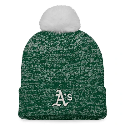 Bonnet en tricot à revers emblématique Fanatics vert/blanc Athletics pour femme avec pompon