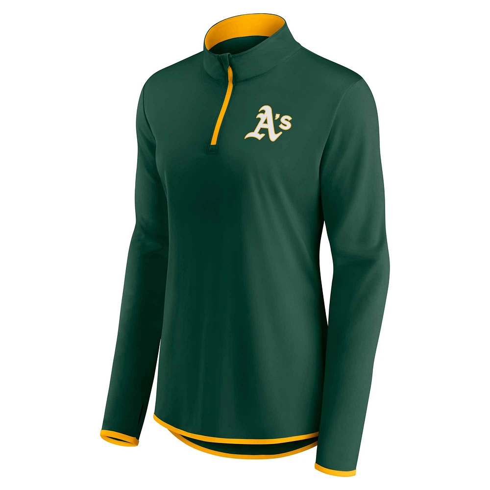 Women's Fanatics Green Athletics Corner Quarter-Zip Top