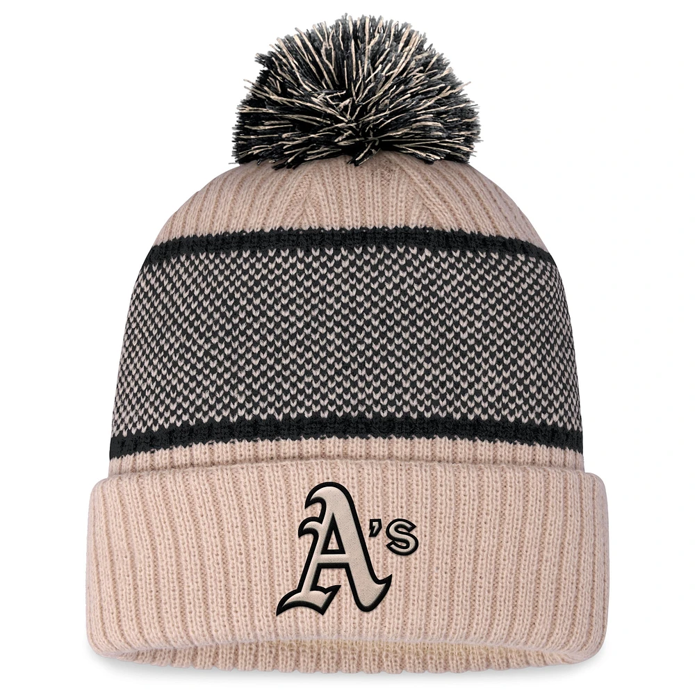 Women's Fanatics Natural/Black Athletics Cuffed Knit Hat with Pom