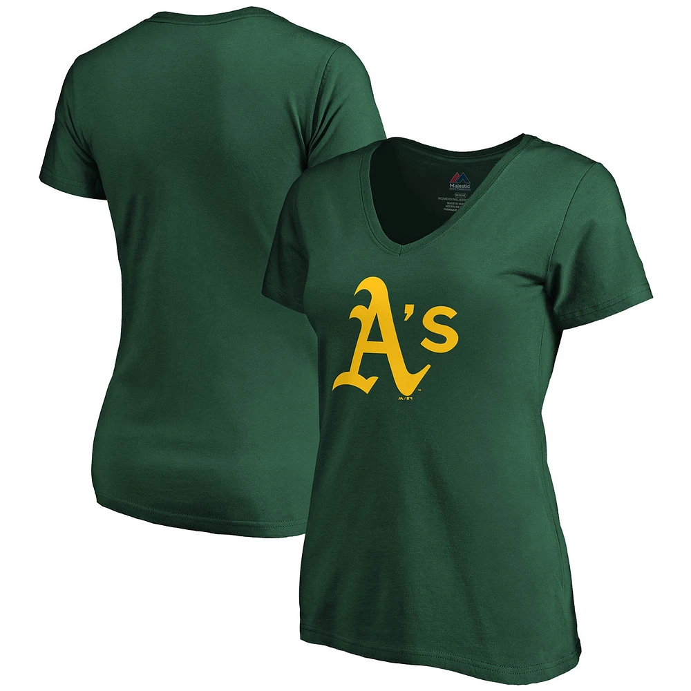 Women's Majestic Green Athletics Logo V-Neck T-Shirt