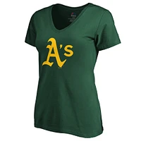 T-shirt col V avec logo Majestic Green Athletics pour femme