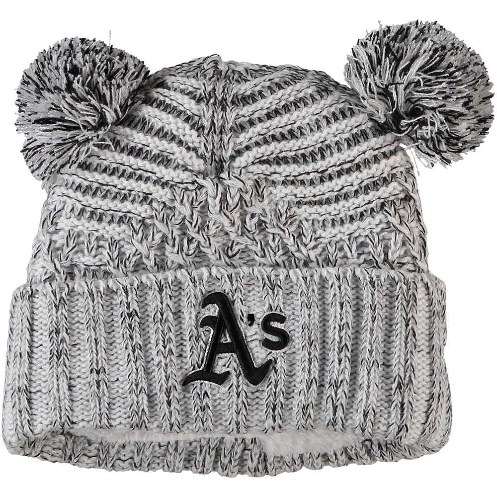 Bonnet en tricot à double revers Athletics gris New Era pour femme avec pompons