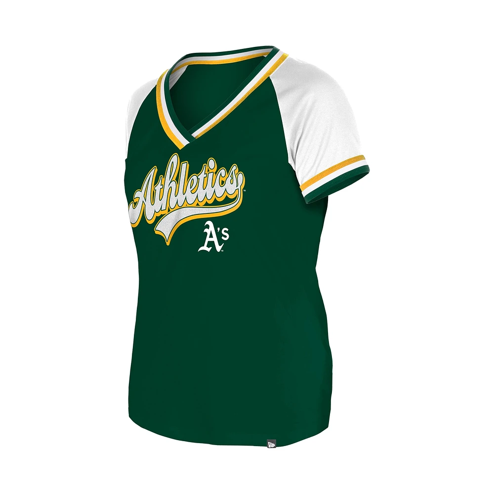 Women's New Era Green Athletics Gameday Raglan V-Neck T-Shirt