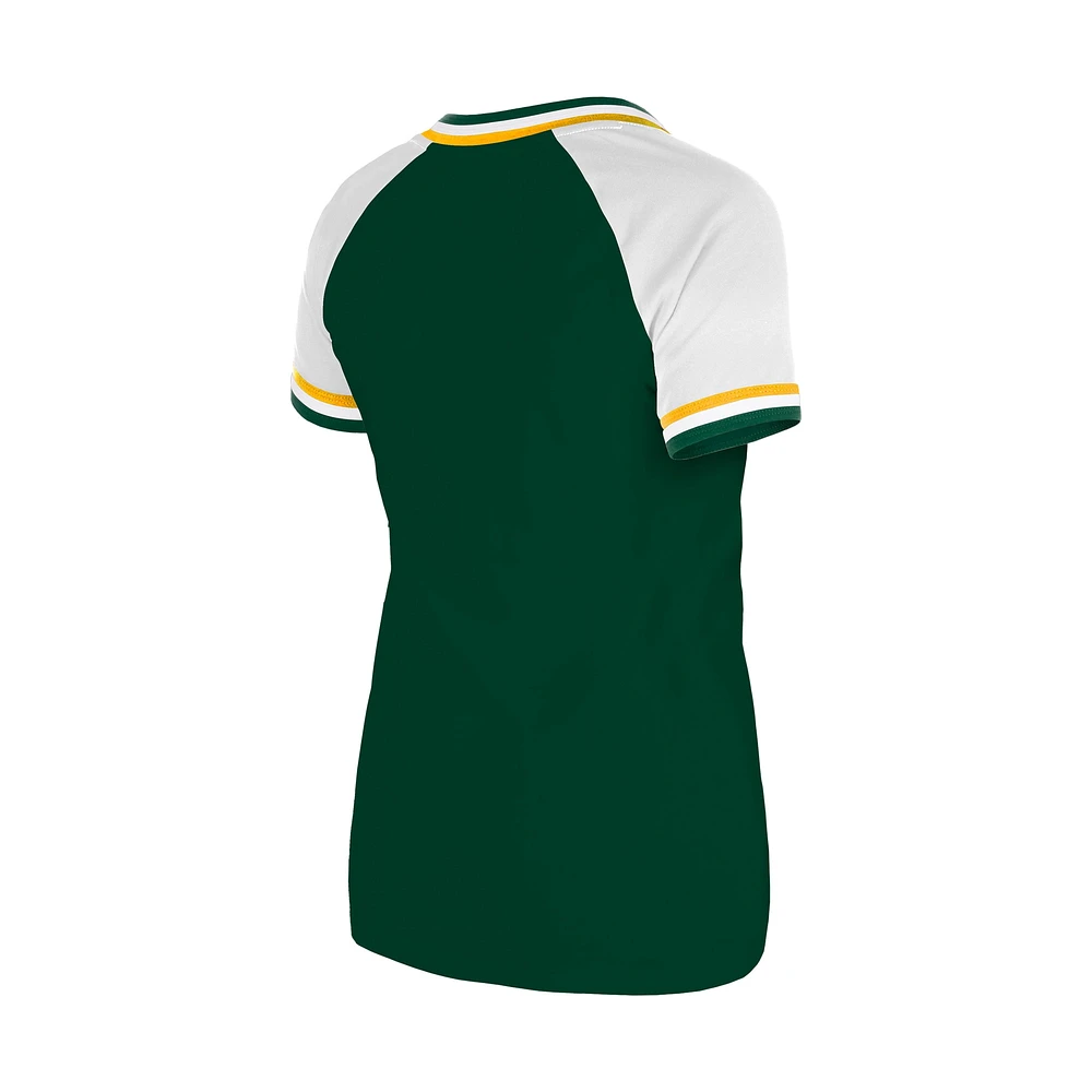 Women's New Era Green Athletics Gameday Raglan V-Neck T-Shirt