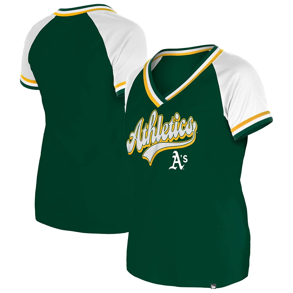 Women's New Era Green Athletics Gameday Raglan V-Neck T-Shirt