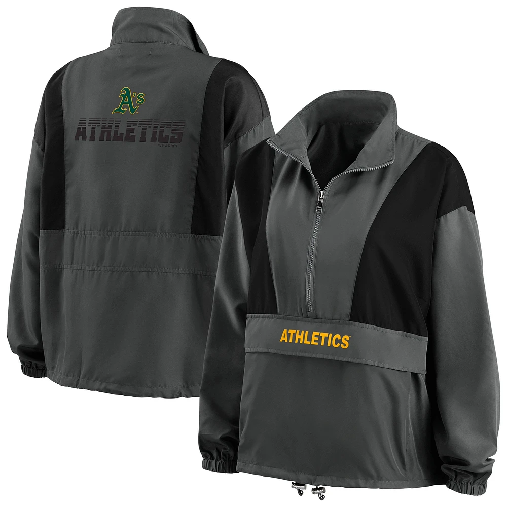 Women's WEAR by Erin Andrews Charcoal Athletics Packable Half-Zip Jacket