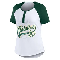 Women's WEAR by Erin Andrews White/Green Athletics Fitted Henley Raglan T-Shirt