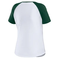 Women's WEAR by Erin Andrews White/Green Athletics Fitted Henley Raglan T-Shirt