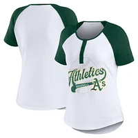 Women's WEAR by Erin Andrews White/Green Athletics Fitted Henley Raglan T-Shirt