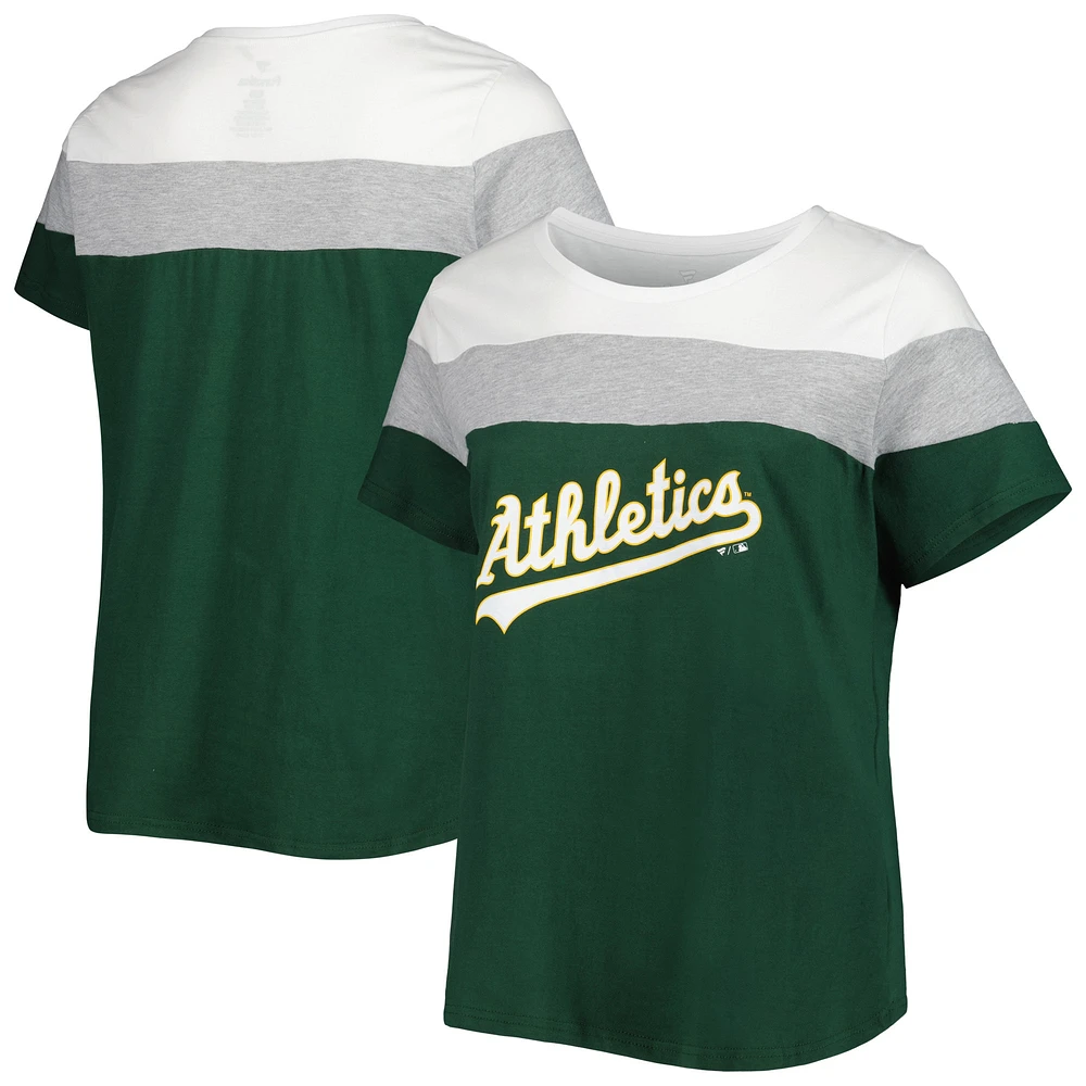 T-shirt d'athlétisme à blocs de couleurs blanc/vert pour femme, grande taille