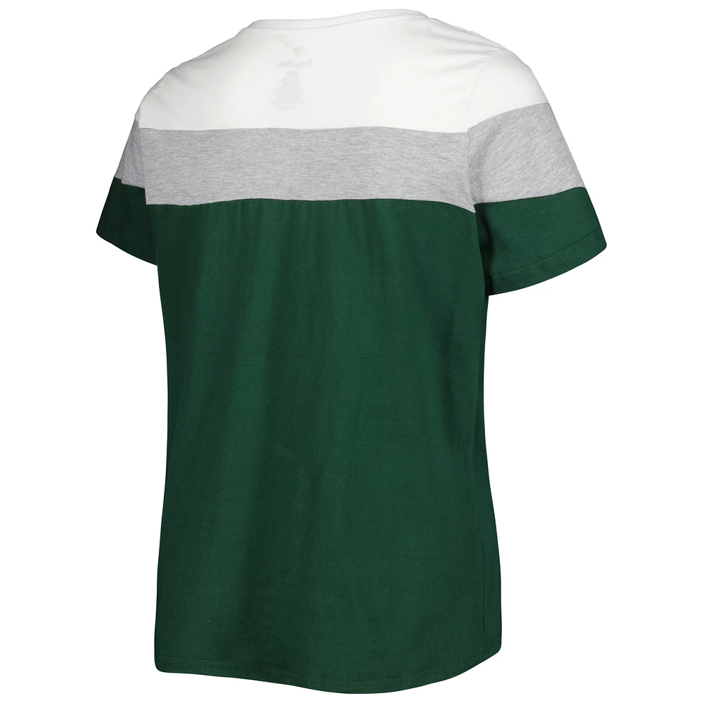 T-shirt d'athlétisme à blocs de couleurs blanc/vert pour femme, grande taille