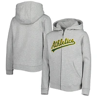 Youth Heather Gray Athletics Wordmark Full-Zip Hoodie