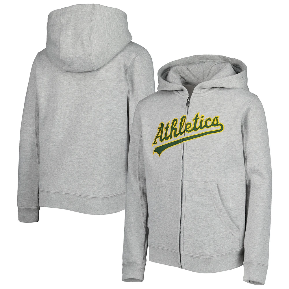 Youth Heather Gray Athletics Wordmark Full-Zip Hoodie