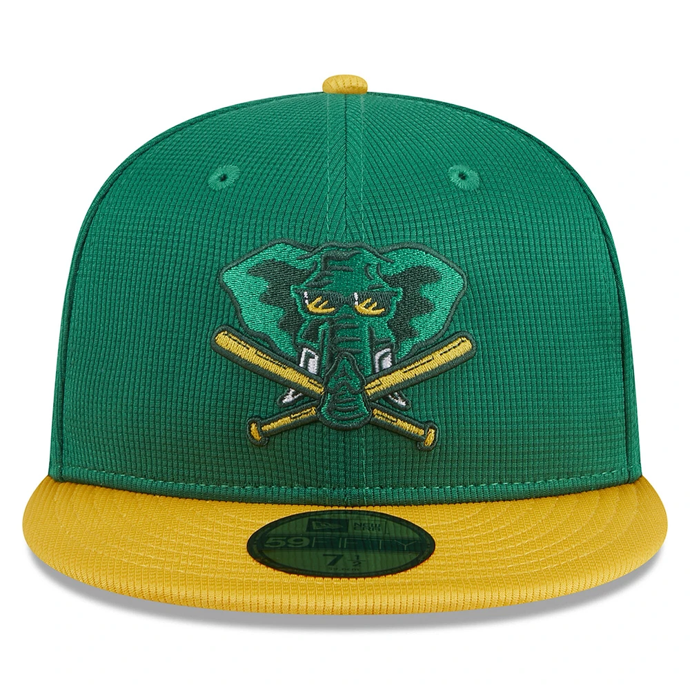 Casquette ajustée 59FIFTY Athletics Kelly Green pour jeunes de New Era entraînement au bâton 2024