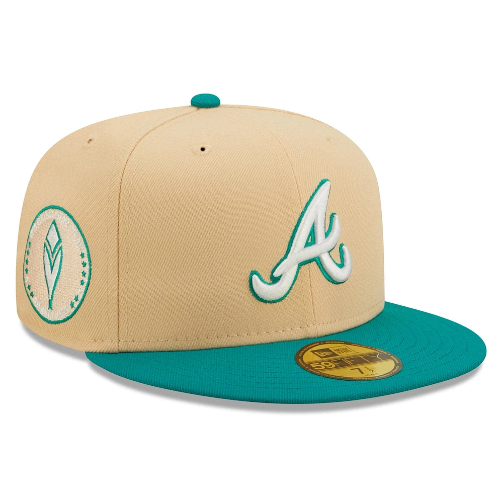 Casquette ajustée 59FIFTY Atlanta Braves Mango Forest New Era pour homme, naturel/bleu sarcelle