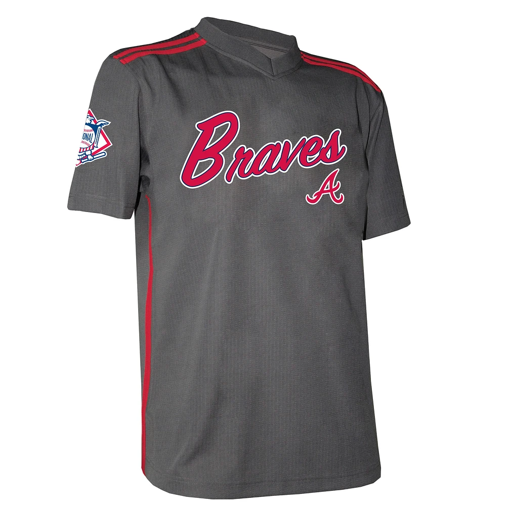 Maillot à col en V de l'équipe Atlanta Braves charbon bois Stitches pour jeunes